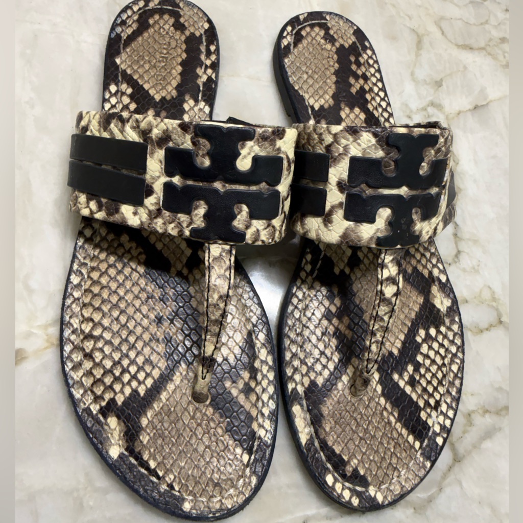 Tory Burch Snakeskin Pattern Sandals With Black Accents